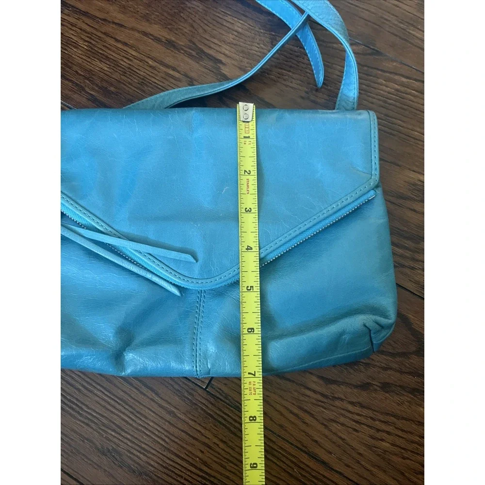 Hobo International Turquoise Leather Crossbody Small Zip Flap Purse Boho Chic